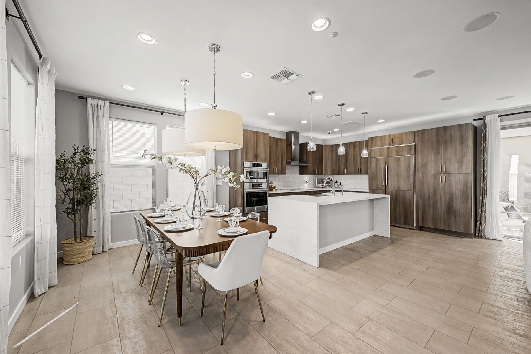 Dining area and expansive showcase kitchen